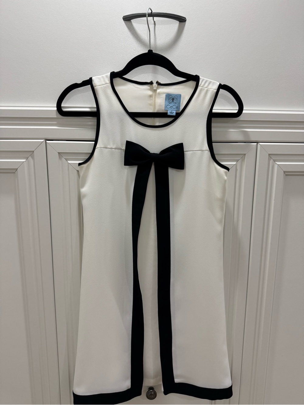 CeCe Cream Dress with Black Bow Trim for Kids